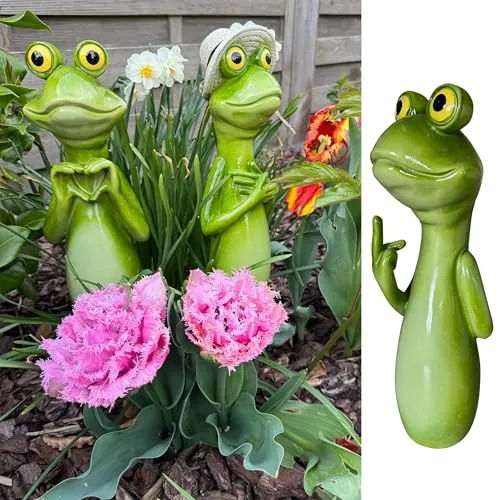 Online Fuchs Gartenstecker, Beetstecker Froschhals, Kopf - lustige Deko Gartenfiguren für Sträucher, Hecken und Blumen - Frosch, 30 cm groß - wetterfest (Frosch mit Stinkefinger)