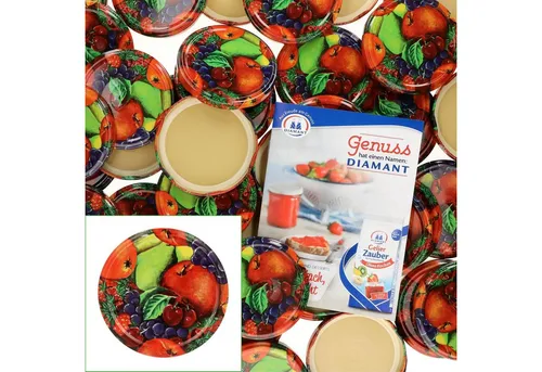 MamboCat Einmachglas 50er Set Deckel To 82 Obst Dekor passend 230ml / 350ml / 435ml Gläser, Metall