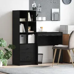vidaXL Schreibtisch mit Stauraum und Regal 2 pcs Schwarz Eichen-Optik - Kinderschreibtisch mit modernem Design und viel Stauraum, ideal für Home-Offices oder Lernplätze; inklusive Regalen und Schubladen für optimale Ordnung.