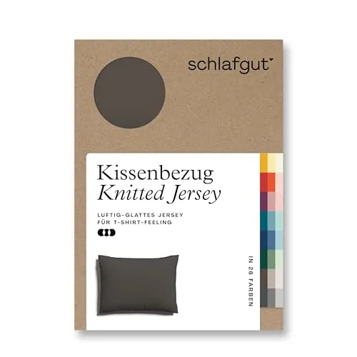 schlafgut Knitted Jersey Kissenbezug 70x90 cm Sand Deep Uni weicher Premium Kopfkissenbezug einzeln, faltenfrei mit Elasthan