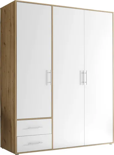 Pol-Power Drehtürenschrank VALENCIA, B 155 cm x H 195 cm - Drehtürenschrank in Artisan Eiche Dekor und Weiß, bietet großzügigen Stauraum mit 3 Türen und 2 Schubladen für Ihr Schlafzimmer.