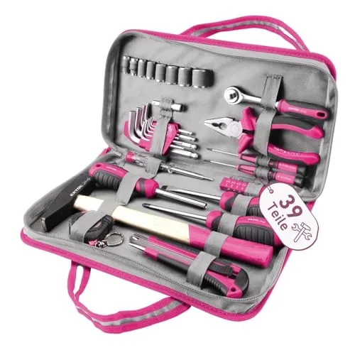 Extol Lady Frauen Werkzeugkoffer 39-tlg. in Rosa - Werkzeug-Set für Frauen mit 39 hochwertigen Teilen, leicht und kompakt für einfache Handhabung – ideal für Heimwerkerinnen!