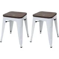 MCW 2x Hocker A73 mit Holz-Sitzfläche in weiß von MCW