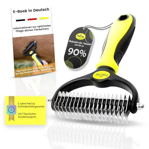 PetCay Premium Unterfellbürste Entfilzungsstriegel für Hunde & Katzen mit Mittel- bis Langhaar - Unterwollbürste gegen Verfilzungen & Unterwolle