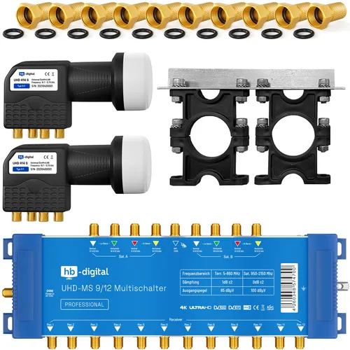 Multischalter 9/12 Multiswitch 2 Sat Digital SAT UHDMS Quattro LNB FULL HD 3D 4K