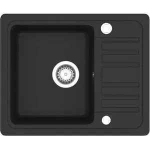 vidaXL Granitspüle Einzelbecken 142952, schwarz mit Abtropffläche - Sanitäranlagen & Zubehör: Hochwertige Granitspüle mit 17 cm breiter Abtropffläche, hitzebeständig und leicht zu reinigen, ideal für moderne Küchen.