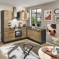 Küchenblock mit E-Geräten JAZZ 8 (Ecke-Apotheker) III - braun - Küchenblock mit E-Geräten, ideal für kleine Räume, bietet effiziente Nutzung und modernes Design in braun.