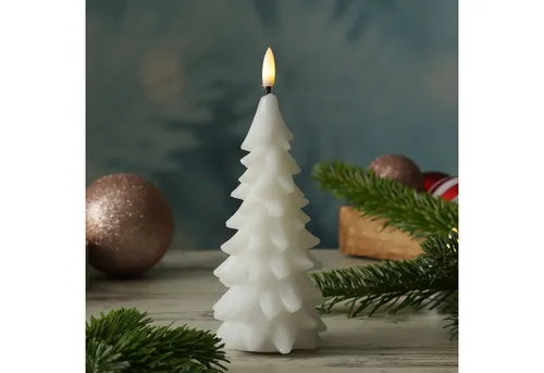 MARELIDA LED-Kerze Tannenbaum Weihnachtsbaum Baumform Echtwachs H: 19cm Timer weiß
