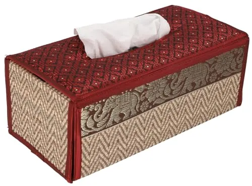 GURU SHOP Kosmetiktücher/Servietten Box aus Rattan Napkin Holder, Taschentuchbox - Bordeaux, 10x25x13 cm