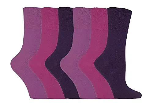IOMI - 6er pack damen ohne gummi weitschaft baumwolle socken/diabetikersocken in 7 farben (37-42 eur, Lila LA8)