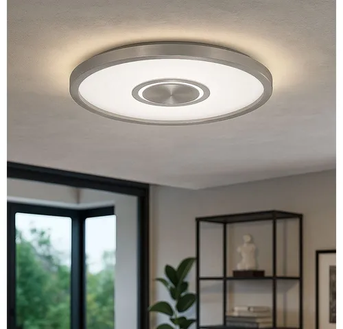 Briloner LED Panel Geo nickel-matt Ø 42,5 cm - Deckenleuchte mit warmweißem Backlight-Effekt, 22W LED, 3000 Lumen für angenehmes Licht und modernes Design in Nickel matt.