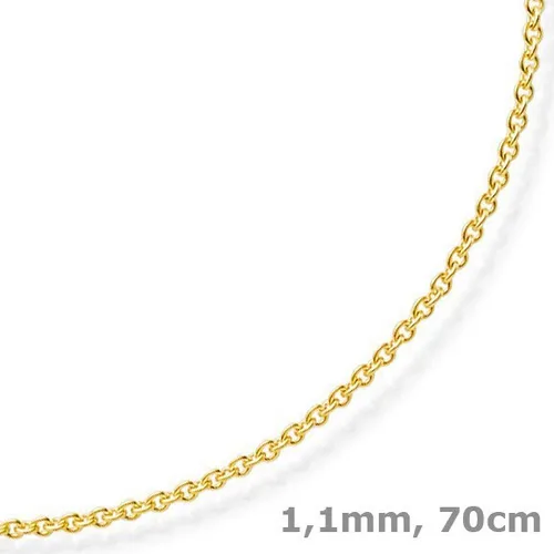 1,1mm Rund-Ankerkette aus 750er Gelbgold, 70cm - Elegante Halskette aus 18 Karat Gelbgold. Mit einer Länge von 70 cm eignet sie sich perfekt für jeden Anlass und ergänzt stilvoll Ihr Outfit.