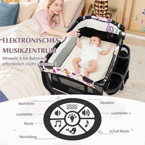4-in-1 Reisebett mit Matratze und verstellbarem Vordach