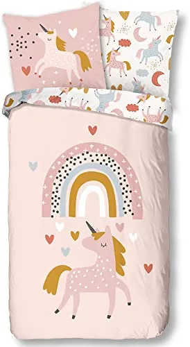 Mid.you Kinderbettwäsche Einhorn Rosa 135x200 cm - Bettwäsche für Kinder mit zauberhaftem Einhorn-Motiv, pflegeleicht und atmungsaktiv aus 100% Baumwolle, sorgt für ein märchenhaftes Schlafambiente.