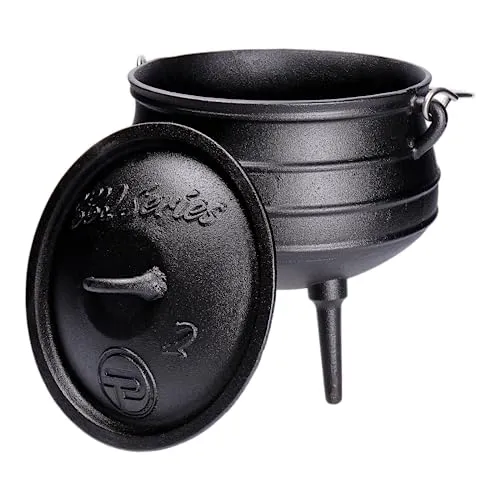 BBQ Feuertopf Potjie Gusseisen Kochtopf 6 L - Ideal für Grillliebhaber - Grillzubehör mit 6 Litern Volumen, bereits eingebrannt für sofortigen Einsatz, ideal für Gulasch und Schmortöpfe im Freien.