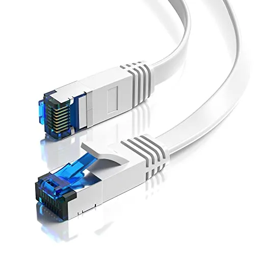 JAMEGA - 0,5m CAT.7 Netzwerkkabel Flach Ethernet Kabel Patchkabel in Weiß | Gigabit Lan 10Gbit/s | 600MHz | Cat-7 Rohkabel U/FTP PIMF Schirmung mit RJ45 Stecker | Router Switch Modem