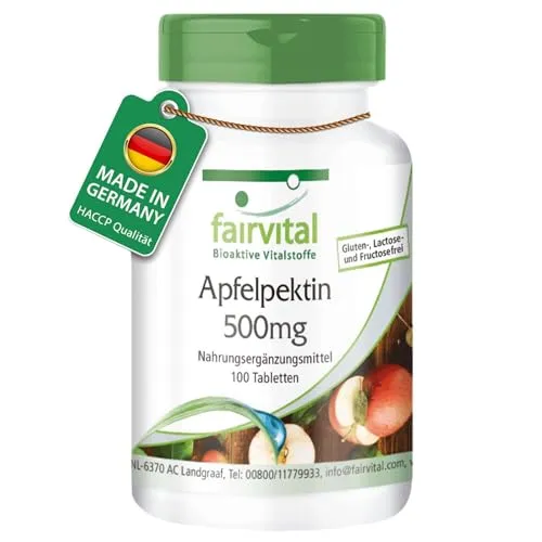 Fairvital | Apfelpektin 500mg Tabletten - 100 Tabletten - mit löslichen Ballaststoffen, Calcium und Vitamin C - VEGAN