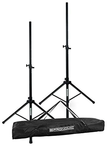 Pronomic SPS-2A Boxenstativ Alu Set - 2 PA Lautsprecherständer aus Aluminium - Boxenständer mit federgelagertem Rastbolzen - ausziehbar von ca. 112-183 cm - inkl. Transporttasche - Schwarz