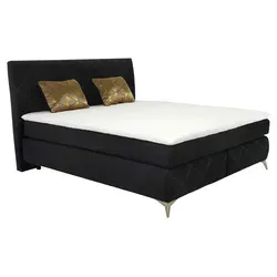 Jockenhöfer Gruppe Boxspringbett LEYLA 180x200 cm - Luxuriöses Boxspringbett mit 7-Zonen-Tonnentaschenfederkernmatratze und Kaltschaumtopper für optimalen Schlafkomfort. In edlem Schwarz mit Zierkissen.