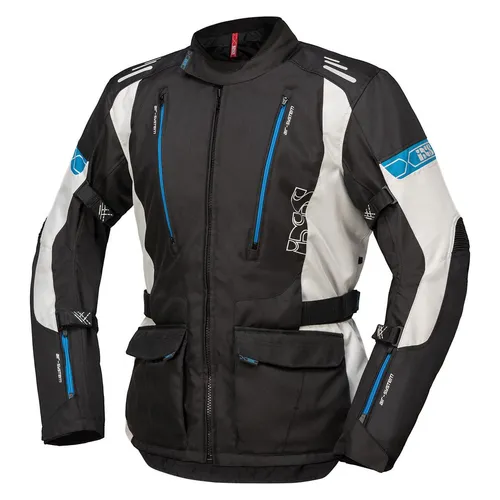 IXS Lorin ST Textiljacke - Wasserdicht in Schwarz/Hellgrau/Blau - 5XL - Motorradjacke aus 450D Polyester mit Solto-TEX® Membrane, atmungsaktiv und komfortabel, ideal für jedes Wetter und lange Fahrten.