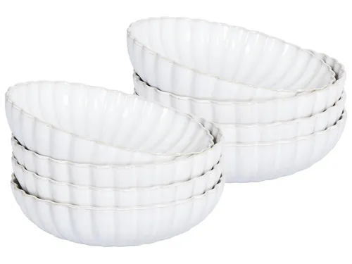 Suppenteller 8er Set Steinzeug creme weiß geriffelt Schüssel Set Retro Nettle