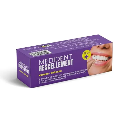 MEDIDENT RESCELLEMENT PLUS © – Zahnhaltungs-Kleber für Kronen und Brücken - Dentalkleber mit superstarker Haftung für eine einfache Anwendung. Ideal für die schnelle Fixierung lose sitzender Kronen und Brücken zu Hause.
