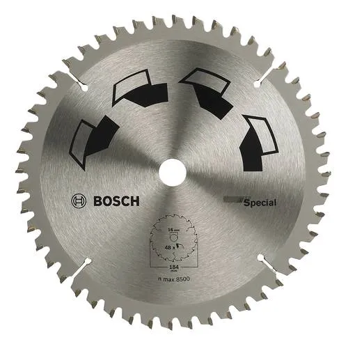 Bosch Accessories Special 2609256890 Hartmetall Kreissägeblatt 184 x 16mm - Kreissägeblätter mit 48 Zähnen, ideal für präzise Schnitte in Holz und Holzwerkstoffen, langlebig und robust.