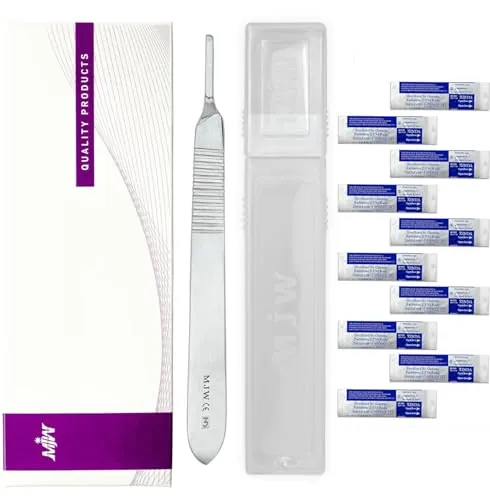 MJW Skalpellgriff Nr. 3 mit 10 Stück Skalpellschneide # 10, perfekt für Hobbykunst, Handwerk und Pfropfwerkzeug, Performance Dermaplaning-Griff, Taschen-Bastel-Skalpell