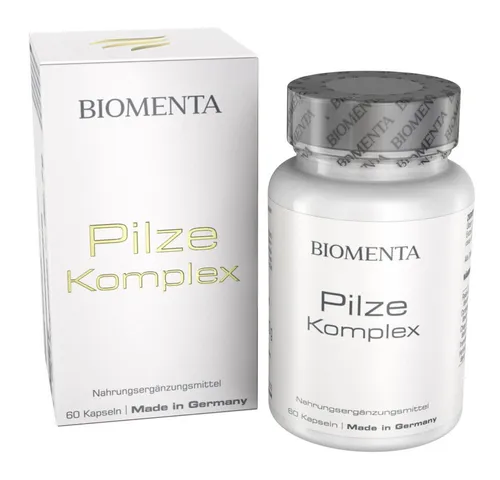 BIOMENTA Pilze Komplex - 60 hochdosierte Vitalpilz Kapseln - Pflanzenextrakte, vereint fünf hochwertige asiatische Pilze in einer Kapsel, ideal für vegane Ernährung und unterstützt das Immunsystem.