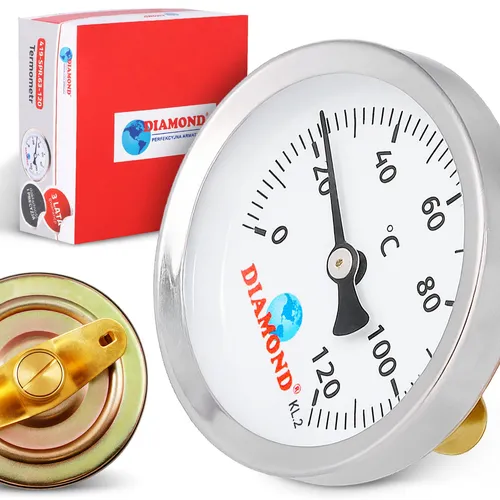 Anlegethermometer 63 mm 0-120°C Rohrthermometer Thermometer Bimetall Feder Rund