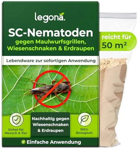 Legona SC-Nematoden gegen Maulwurfsgrillen und Wiesenschnaken, 25 Mio. für 50 m² oder 125 L Blumenerde, Steinernema carpocapsae