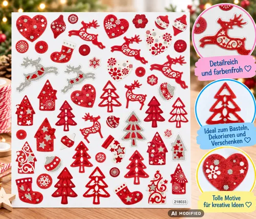 Weihnachtssticker Stickerbogen transparent Rentier Tannenbaum Weihnachten