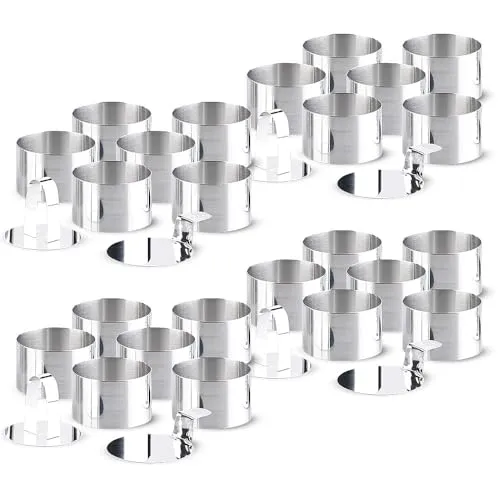 Rosenstein & Söhne Speisering Edelstahl: 24er-Set Dessert-/Speiseringe Ø 8cm,Höhe 5cm, rund, mit Heber&Stampfer (Dessertringe Edelstahl, Multi-Servierring, Pizza)