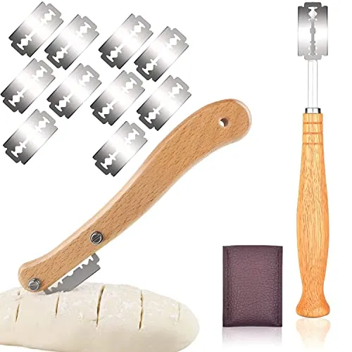 Stück Brotbäder Slashing Werkzeug, Bäckermesser Brot Lahm Scoring Tool Set, Edelstahl Holzgriff Set, Teigmesser Baguettemesser mit 10 Rasierklinge für DIY Brotteig Muster 2