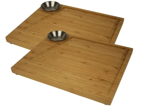 cleenbo Steakteller mit Saftrille und Soßenbehälter - 2er Set aus Bambus - Hochwertiges Steakteller-Set aus nachhaltigem Bambus mit rutschfesten Füßen und Edelstahl-Soßenbehälter. Perfekt für Steakliebhaber und Grillfans!