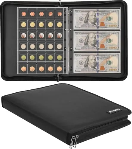 Münzsammelbuchhalter für Sammler, 300 Taschen feuerfestes Münzsammelalbum & 36 Hülsen Währungshalter für Münz-Währungssammelzubehör, Geldscheine, Pennies, Quarters, Briefmarken