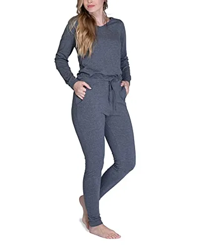 maluuna - Damen Jumpsuit mit Bündchen an Arm- und Beinabschluss und Kordelzug, Farbe:anthrazit-Melange, Größe:32-34