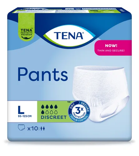 TENA Pants Discreet L - Einweghosen für Inkontinenz - Inkontinenzeinlagen für sicheren Schutz, ultra-schnelles Aufsaugen dank FeelDry-Technologie, atmungsaktiv und diskret – ideal für Blasenschwäche.
