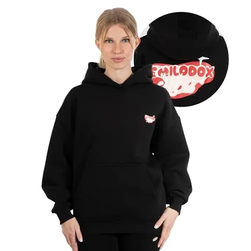 SMILODOX Hoodie Damen Riva, Oversize Fit Pullover mit großer Kapuze und Herz Print, bequemes Sweatshirt, weicher Flauschiger Stoff Kapuzenpullover, Idealer Sweater für Freizeit und Sport