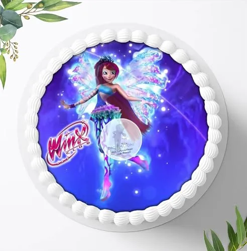 Für den Geburtstag ein Tortenbild, Zuckerbild mit dem Motiv: Winx Feen Elfen, Essbares Foto für Torten, Fondant, Tortenaufleger Ø 20cm, 0537w