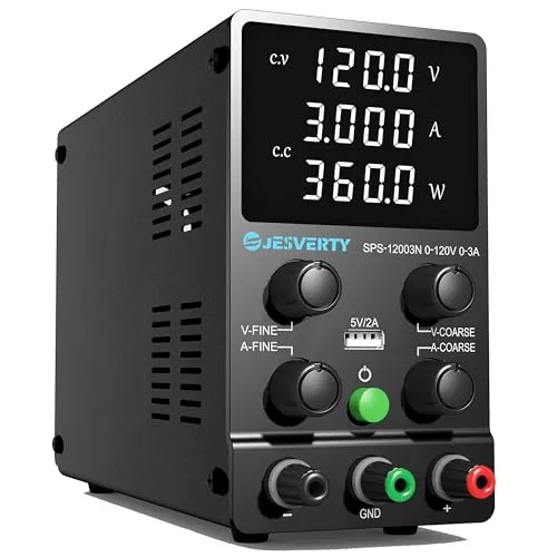 Labornetzteil, Jesverty Labornetzteil DC Regelbar Netzgerät(120V, 3 A) mit hochpräzisem 4-stelligem LED-Display, 5 V/2 A USB-Port-Testleitungsausgang, grobe und feine Einstellungen SPS-12003N