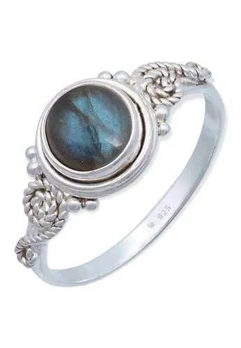 mantraroma Ring Damen Silber 925 Labradorit Edelstein blau ausgefallen verspielt