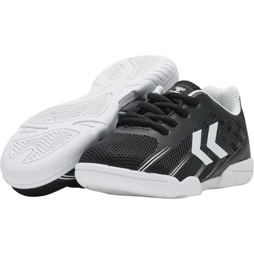 Hummel Root Elite Indoor-Sportschuhe für Kinder - Schwarz EU 35 - Sneaker mit Mittelfußstabilisierung und atmungsaktivem Mesh-Obermaterial, ideal für Handball-Nachwuchs. Nicht abfärbende Gummisohle sorgt für beste Stabilität.