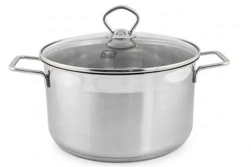 Edelstahl Kochtopf ∅24cm 6,1L mit Glasdeckel Induktion integrierte Messskala