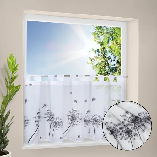Scheibengardine weiß mit Pusteblumen und Schlaufen 145cm x 50cm PORTO