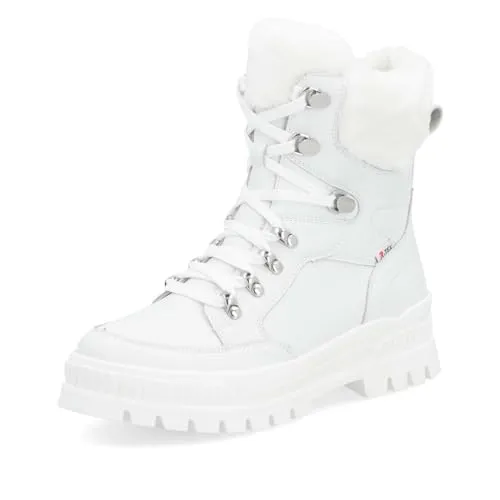 Rieker Winterstiefel W2174-80 - Weiße Damen-Winterstiefel aus Glattleder mit wasserabweisender TEX-Membran und warmem Schurwoll-Futter. Ideal für kalte Tage dank komfortabler Passform und guter Traktion auf verschiedenen Oberflächen.