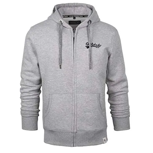 Spitzbub Herren Hoodie Pullover mit Kapuze - Kapuzenpullover für Herren, graue Sweatjacke mit Reißverschluss, gemütlicher Stoff und einzigartigen Details wie Logo-Weblabel und Tunnelzugkapuze für lässigen Style.