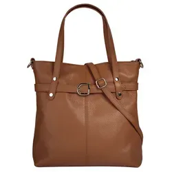 Shopper CLUTY Damen Leder Tasche, cognac - Eleganter Shopper aus 100% Rindleder, Made in Italy. Geräumiges Hauptfach mit Reißverschluss und praktischen Innenfächern, perfekt für Alltag und Freizeit. Vielseitig tragbar dank abnehmbarem Schultergurt.