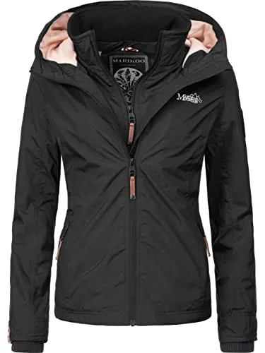 MARIKOO Damen Übergangsjacke kurz mit Fleece-Innenfutter - Funktionsjacke mit kuscheligem Fleece-Innenfutter und großer Kapuze, ideal für wechselhaftes Wetter und sportliche Aktivitäten im Frühling und Herbst.