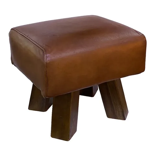 Leder Hocker MAXI-S Cognac – Vintage Sitzbank aus Teak - Eleganter Hocker in Cognac mit echtem Ziegenleder. Ideal für jeden Raum und sofort einsatzbereit. Perfekt für stilvolle Akzente im Wohnbereich.